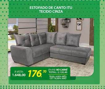 Lojas Cem Estofado de canto itu tecido cinza oferta