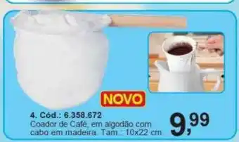 Coador de café em algodão com cabo em madeira
