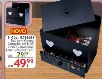 Baú com gaveta coração em mdf