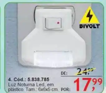 Luz noturna led em plástico