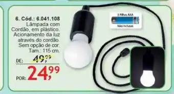 Lâmpada com cordão em plástico