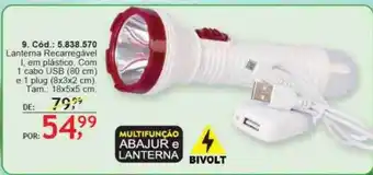 Lanterna recarregável i em plástico