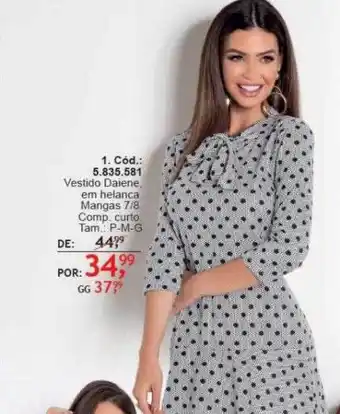 Vestido daiene em helanca mangas 7-8 comp. curto tam