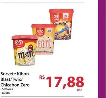 Sorvete Kibon Blast Twix Chicabon Zero 800ml