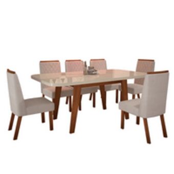 Mesa de jantar firenze com 6 cadeiras em mdf tampo com vidro