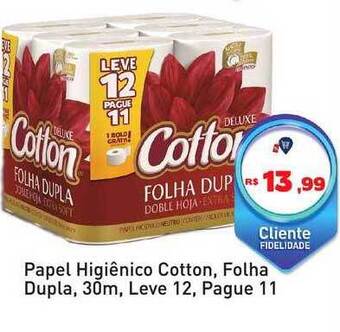 Tonin Superatacado Papel higiênico cotton folha dupla 30m leve 12 pague 11 oferta