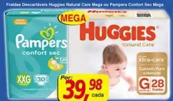 Supermercados Guanabara Frlada descartaveis Huggies Natural Care Mega ou Pampers Comfort Sec Mega oferta