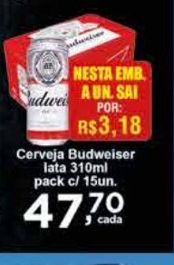 Rossi Supermercado Cerveja Budweiser lata 310ml pack c/15 unids. oferta