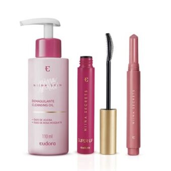 Eudora Combo niina: batom gloss stick malva lírio + máscara de cílios super up + cleasing oil oferta