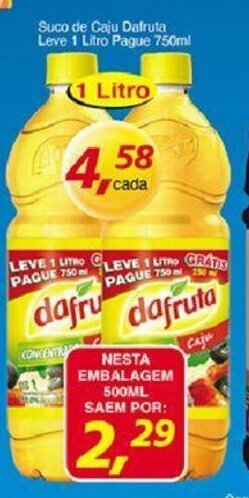 Supermercados Guanabara Suco de Caju Dafruta leve 1L pague 750ml oferta
