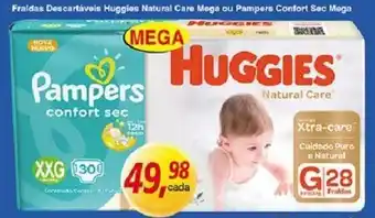 Supermercados Guanabara Fraldas Descartavel Huggies Care Mega ou Pampers Confort Sec Mega oferta