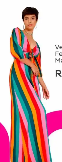 Marisa Vestido longo feminino listrado manga 3/4 marisa oferta