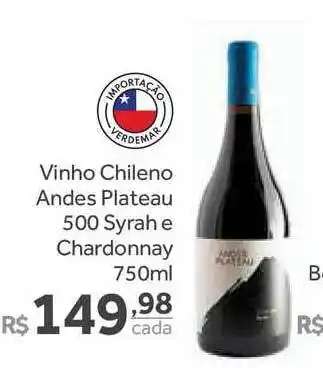 Vinho Chileno Andes Plateau 500 Syrah E Chardonnay 750ml