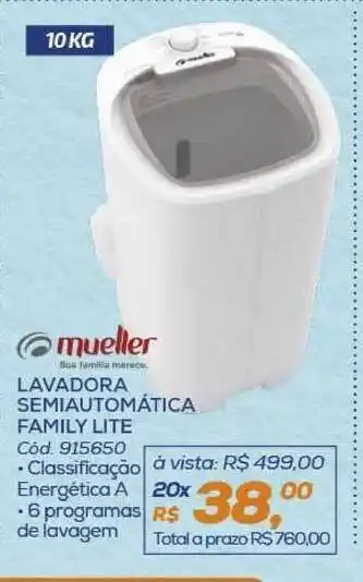 Lavadora Semiautomática Family Lite Mueller 10kg