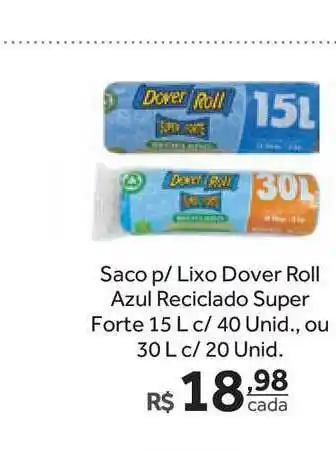 Saco P Lixo Dover Roll Azul Reciclado Super Forte 15l C 40 Unid. Ou 30l C 20 Unid.