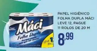 Apoio Mineiro Papel higiênico folha dupla máci leve 12 pague 11 rolos de 20m oferta