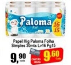 Higa's Supermercado Papel Hig Paloma Folha Simples 30mts Lv16 Pg15 oferta