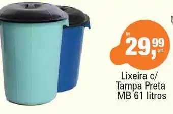 Lixeira c tampa preta mb 61 litros