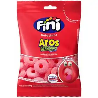 Bala fini gelatinas aros azedinhos morango embalagem 90g