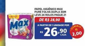 Bahamas Mix Papel higiênico max pure folha dupla 30m leve 24 rolos pague 21 oferta