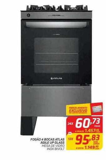 GBarbosa Fogão 4 bocas atlas ágile up glass oferta