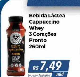 Hiper Moreira Bebida láctea cappuccino whey 3 corações pronto oferta