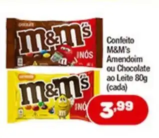 Costazul Supermercados Confeito M&M's Amendoim ou Chocolate ao Leite 80g oferta