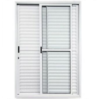 Porta de alumínio de correr balcão 3 folhas 2,10 x 1,50 branca linha 25 com fechadura