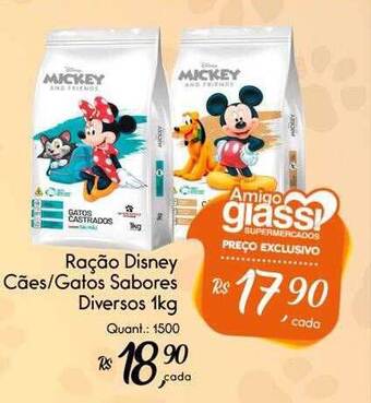 Giassi Supermercados Ração disney cães gatos sabores diversos oferta