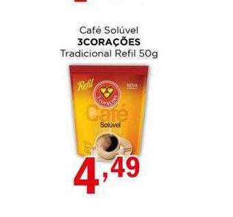 Supermercados Mundial Café solúvel 3corações tradicional refil oferta