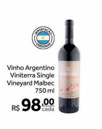 Verdemar Supermercado Vinho argentino viniterra single vineyard malbec oferta