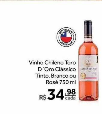 Verdemar Supermercado Vinho chileno toro d'oro classico tinto branco ou rosé oferta