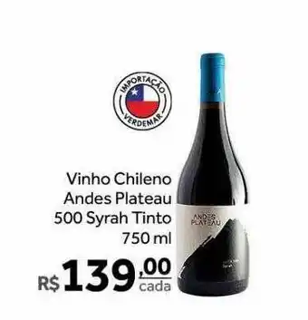 Verdemar Supermercado Vinho chileno andes plateau syrah tinto oferta