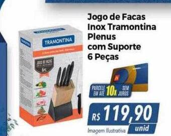 Hiper Moreira Jogo de facas inox tramontina plenus com suporte 6 peças oferta