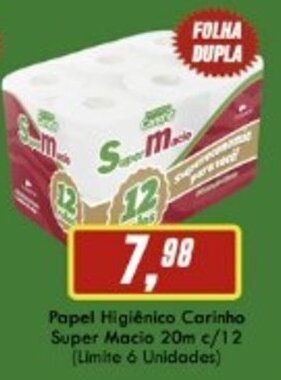 Papel Higiénico Carinho Super Macio 20m c/12