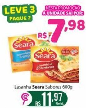 Comercial Esperança Lasanha Seara sabores 600g oferta