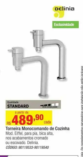 Leroy Merlin Torneira moncomando de cozinha mod. eiffel delinia oferta