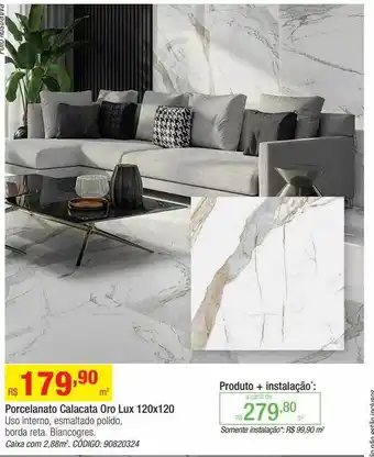 Leroy Merlin Porcelanato calacata oro lux 120x120 uso interno biancogres oferta