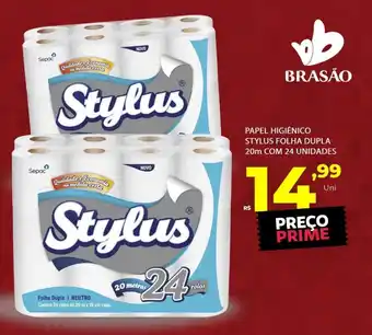 Brasão Supermercados Papel higiênico stylus folha dupla com 24 oferta