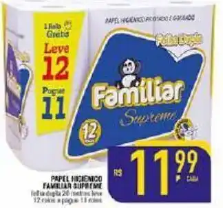 Papel higiênico familiar supremo folha dupla 20m leve 12 pague 11 rolos