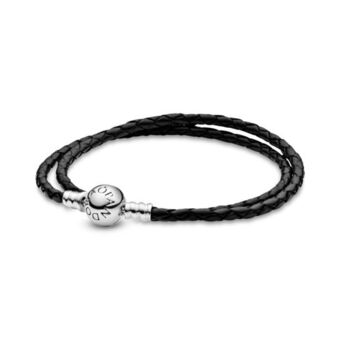 Pandora Bracelete de couro preto com o fecho redondo oferta