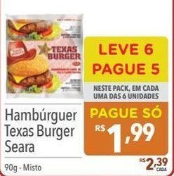 Supermercados Condor Hamburguer Texas Burger Seara 90g oferta