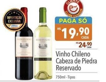 Supermercados Condor Vinho Chileno Cabeza de Piedra Reservado 750ml oferta