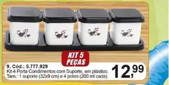 Kit 4 Porta Condimentos Com Suporte Em Plástico