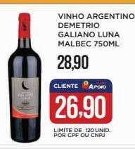 Apoio Mineiro Vinho argentino demetrio galiano luna malbec oferta