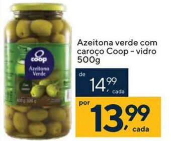 Coop Azeitona Verde com caroco Coop vidro 500g oferta