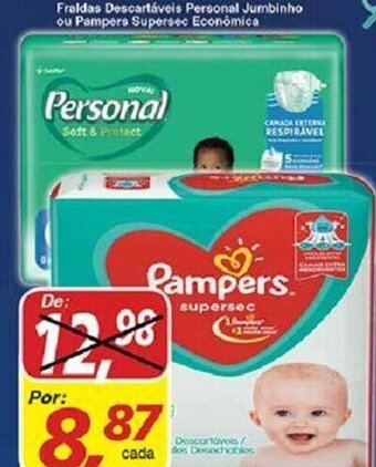 Supermercados Guanabara Fraldas Descartaveis Personal Jumbinho ou Pampers Supersec Economica oferta