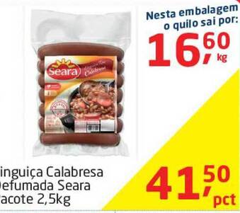 Tenda Atacado Linguiça Calabresa Defumada Seara 2.5kg oferta