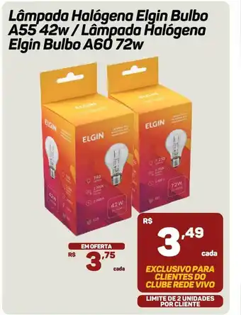 Lâmpada halôgena elgin bulbo a55 42w lâmpada halógena elgin bulbo a60 72w