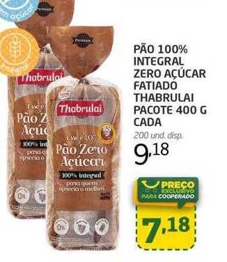 Cooper Pão 100% integral zero açúcar fatiado thabrulai pacote cada oferta